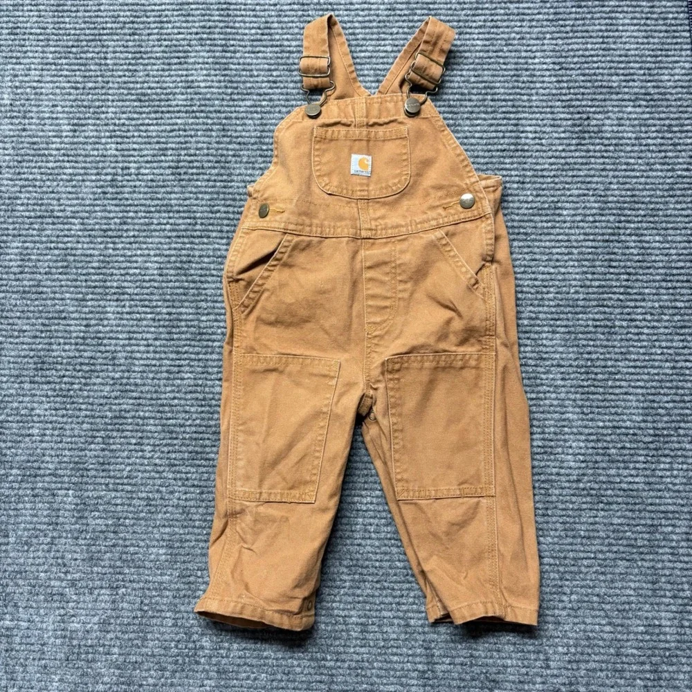 Carhartt Kids‎ 12M Duck Brown Canvas Bib Overalls OX8609-B Double Knee Snaps